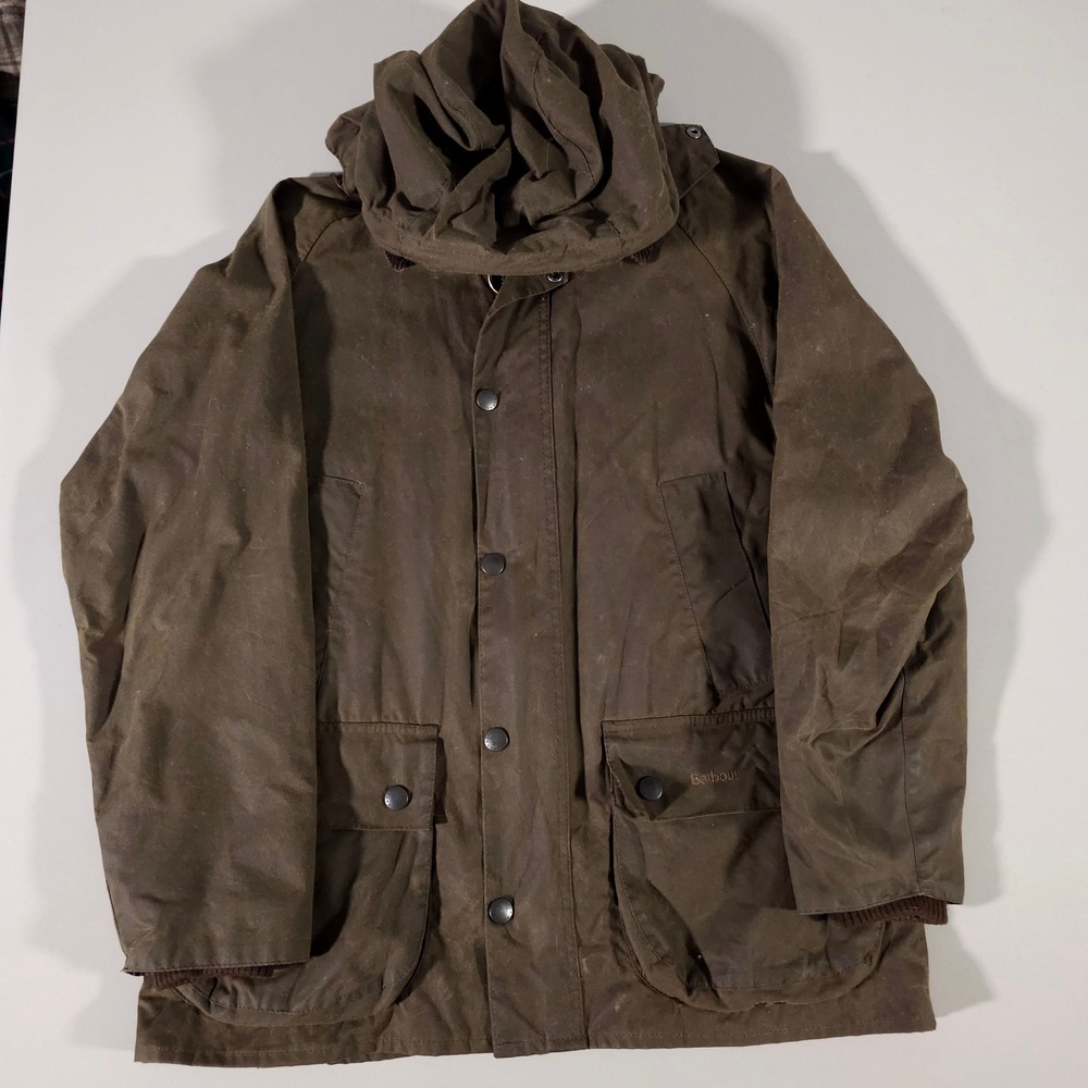 Barbour Classic Bedale Jacket Mens Olive Waxed Cotton Tartan Lining Hooded